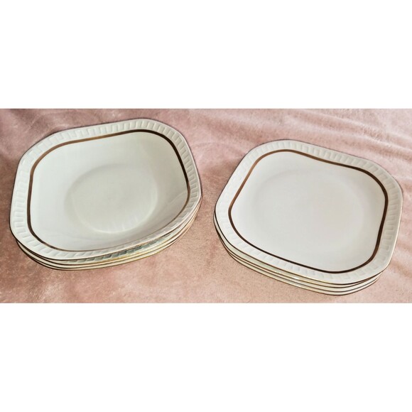 Wawel Poland Set of 4 1960’s Square Tiara Salad Plates and Bowls Gold Gilt Vtg - Picture 3 of 16